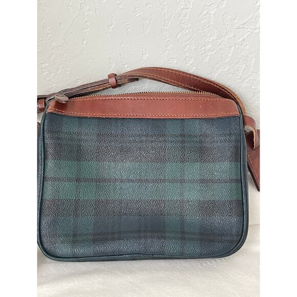 Vintage Polo Ralph Lauren Green Navy Black Plaid Crossbody Shoulder Bag